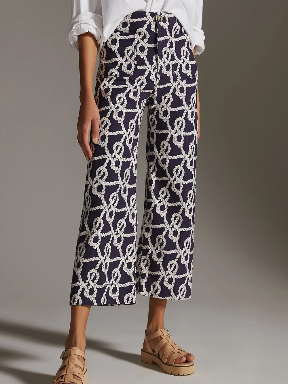 Anthropologie Maeve Colette Wide-Leg Crop Pants in Navy Nautical Rope Size 29 - Picture 1 of 8